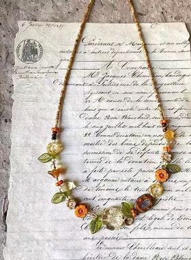 新款清新植物珠串珠项链小众百搭轻奢气质锁骨链时尚森系花朵颈链