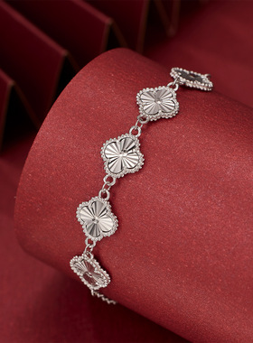 s925银幸运四叶草手链车花工艺镭射爆闪时尚女士手饰厂家直播批发