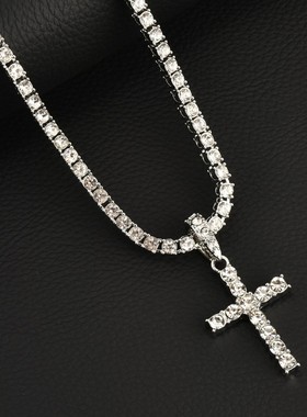 YAN潮饰 马思维同款跨境嘻哈经典十字架网球项链吊坠套装轻奢饰品
