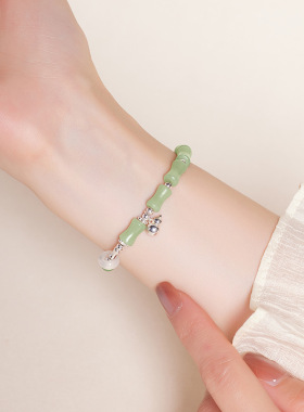 S925纯银葫芦天然和田玉竹节白玉髓手串女新中式小众高级感手链