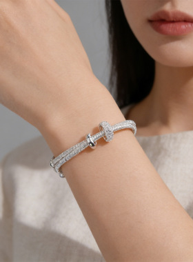 意大利原装进口镀金轻奢满钻跑环手链小众潮流高级感双层设计感