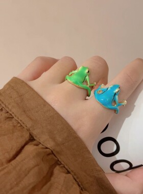 儿时回忆搞怪青蛙摆件高级感小众设计开口可调节闺蜜指环摆件男女
