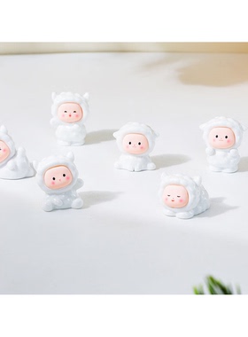 仿真新款微缩白色造型小羊公仔DIY车载动物摆件自制小绵羊挂件