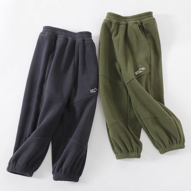 儿童摇粒绒裤子秋冬加厚保暖裤男女童外穿长裤亲子休闲卫裤运动裤 - 图1