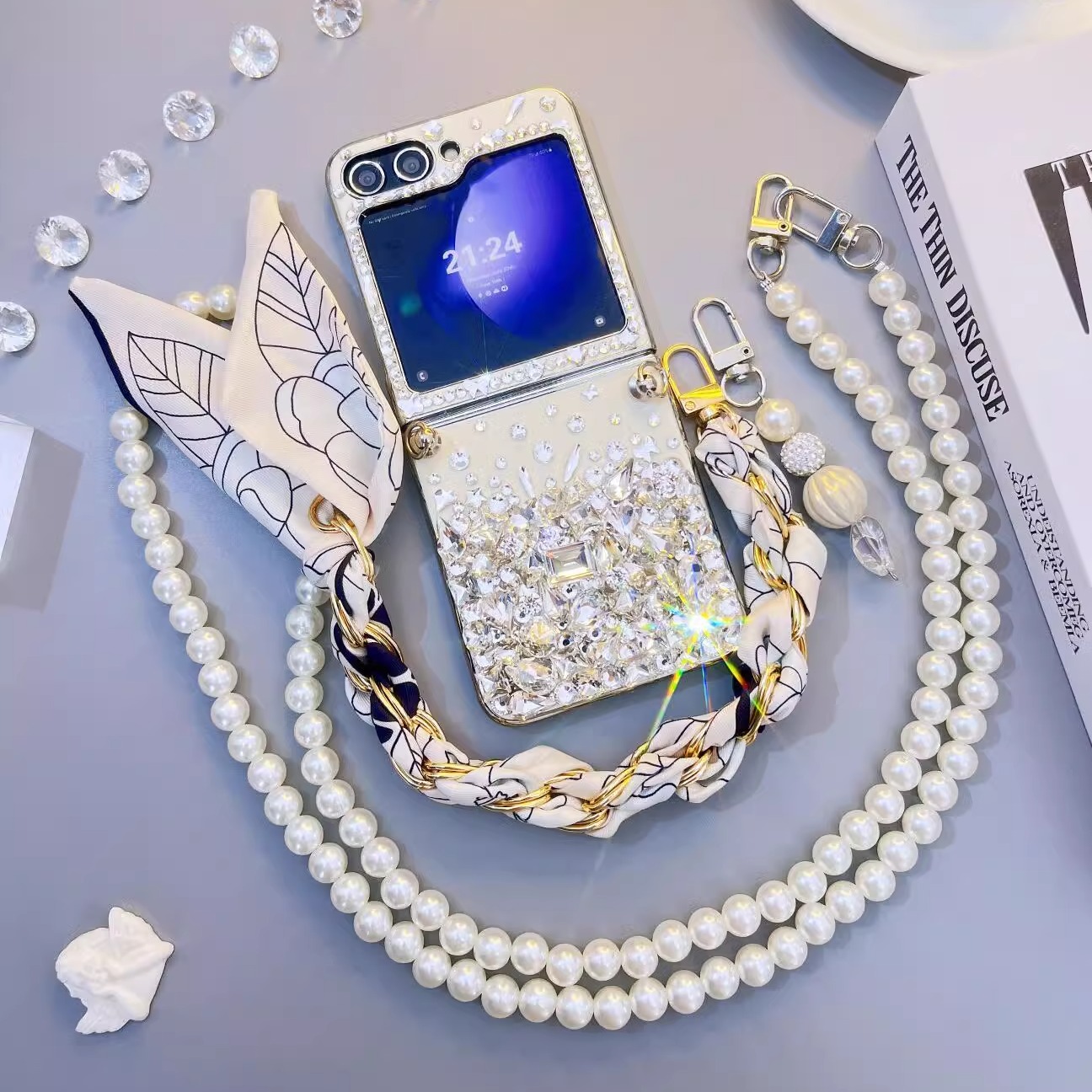 适用于三星Galaxy Z Flip6折叠屏防摔Zflip5手机壳镶钻外壳水钻黑白色电镀皮壳奢华白宝石保护壳达人造物原创 - 图2