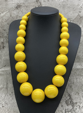 欧美跨境木质彩色圆珠大项链复古夸张非洲亚马逊爆款项坠necklace