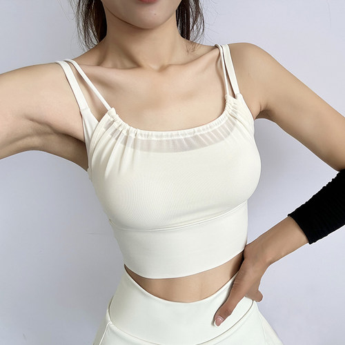 2026新款中高强度运动内衣带胸垫文胸瑜伽网纱美背健身上衣速干衣 - 图0