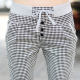Casual style elastic waist striped plaid cropped pants