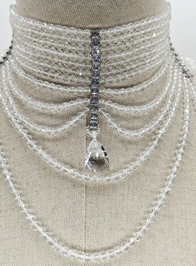 同款秀场款长流苏水晶吊坠多层长项链复古多色施华洛吊坠款