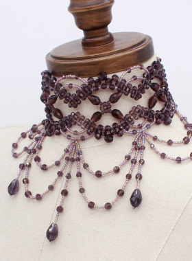 哥特黑水晶多层流苏项链