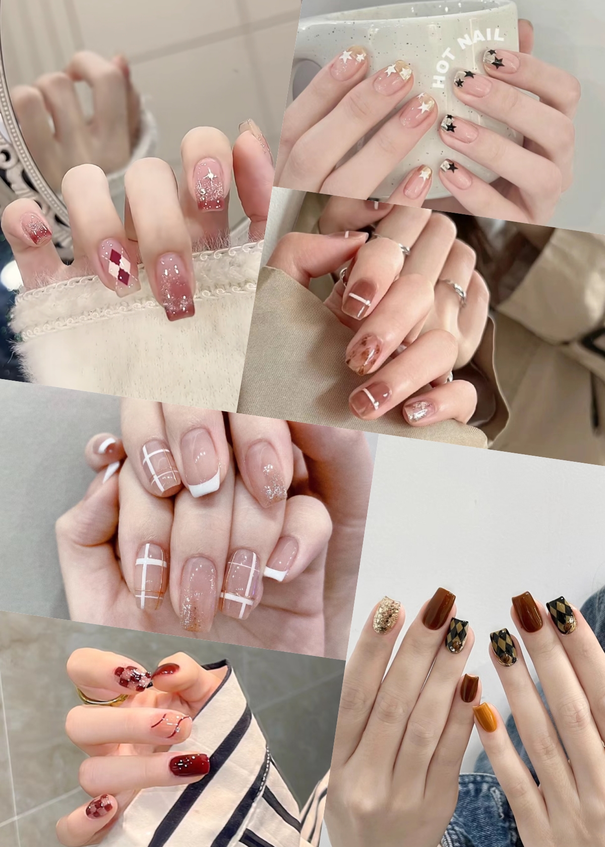 网红秋冬格纹免烤美甲贴纸全贴片3d防水2025新年指甲贴纸贴片学生 - 图2