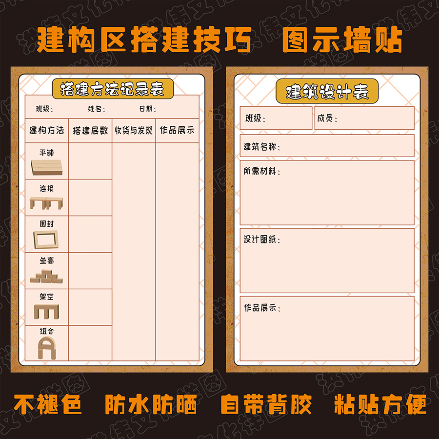 幼儿园建构积木区搭建技巧图示记录表 建构建筑区角环创布置墙贴 - 图2