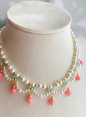 景休手记 双色天然石珍珠多层复古敦煌软璎珞汉服配饰国风首饰