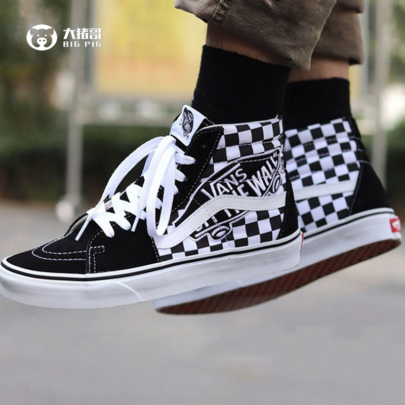 Vans 范斯SK8-HI印花LOGO黑色男女款防滑耐磨高帮板鞋VN0A38GEUPV