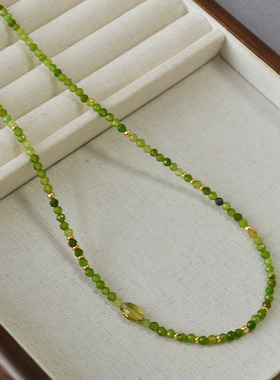 日韩小众复古清新橄榄绿色切面真石串珠简约个性气质项链锁骨链女