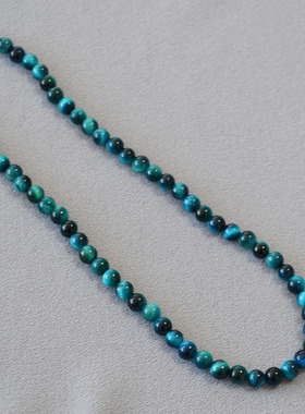 欧美小众设计孔蓝色虎眼石串珠简约气质个性复古时髦项链锁骨链女