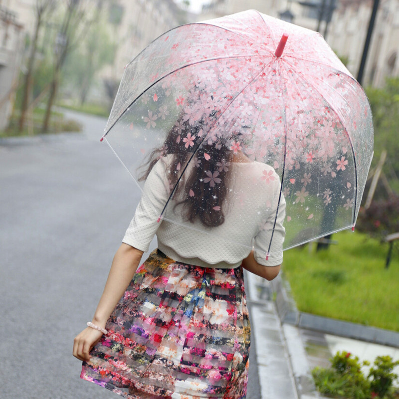 日本樱花伞韩国透明雨伞折叠小学生公主儿童女孩拱形小清新长柄伞