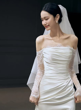 2025新款简约双层超仙森系拖尾超长款头纱新娘结婚礼主婚纱齐地纱