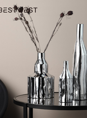 博西家居 不规则小口电镀玻璃花瓶 客厅摆件插花软装饰花器现代