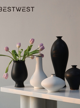 博西家居 新中式陶瓷花瓶摆件客厅插花素烧瓶样板间装饰品花器