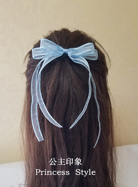 古风日系欧根纱飘带红色双马尾