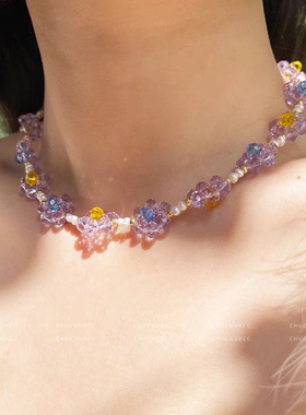 古力娜扎同款珍珠水晶花朵套装