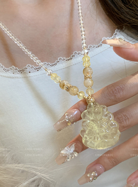 狐狸吊坠九尾灵狐天然水晶项链