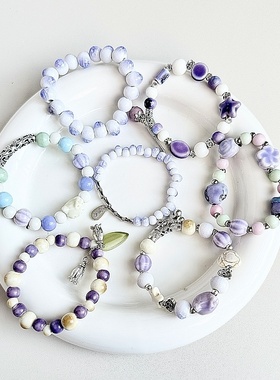 2026时尚手链不掉色女夏季小清新文艺手工编织新中式学生闺蜜紫色