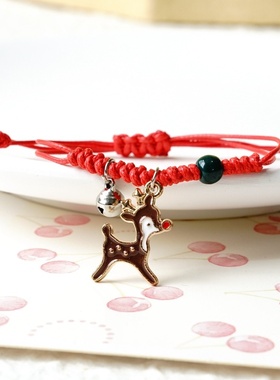 2026时尚红绳圣诞手链女欧美流行圣诞老人雪人糖果卡通跨境手饰品