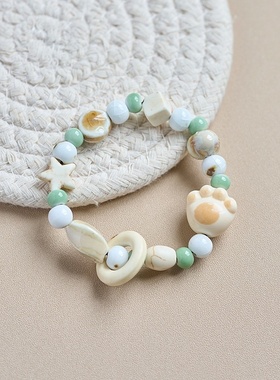 2026时尚景德镇陶瓷手链夏季女感饼干猫咪系列小众百搭设计感手串