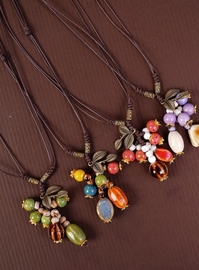 感陶瓷项链不掉色女轻奢小众秋冬毛衣项链女跨境饰品厂家直销