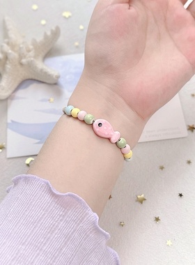 2026时尚景德镇陶瓷手链卡通彩色小鱼新中式情侣手串夏季女感饰品