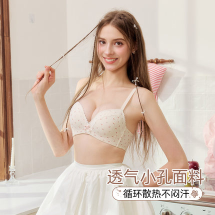 六只兔子小碎花法式蕾丝边内衣女小胸聚拢显大无钢圈防下垂文胸