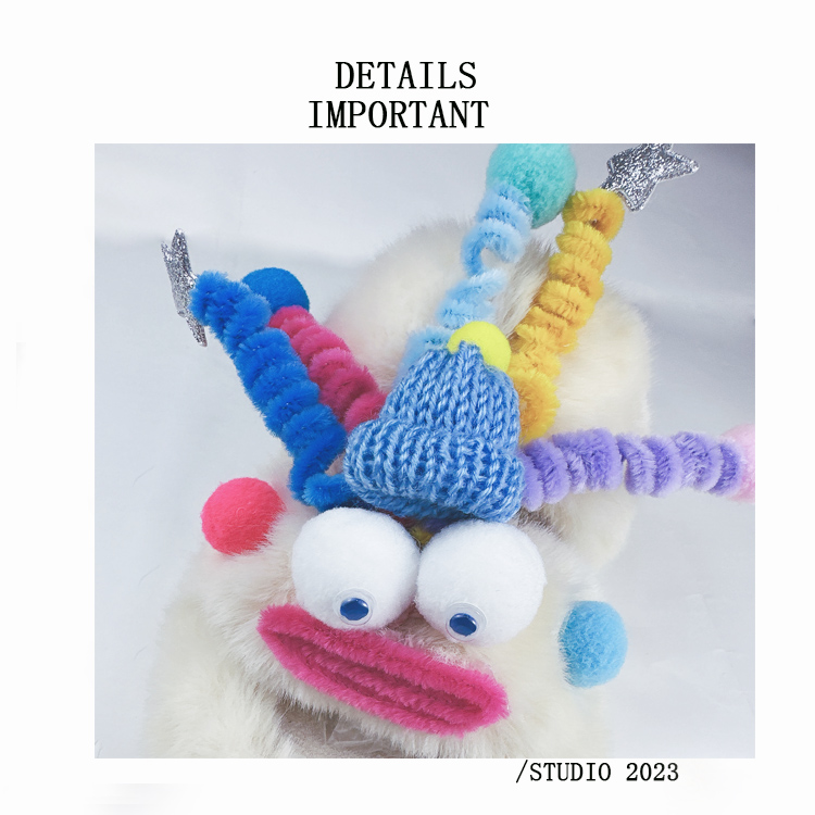 网红毛毛拖鞋女外穿可爱原创设计厚底丑萌毛绒家居防滑一字棉拖鞋 - 图1