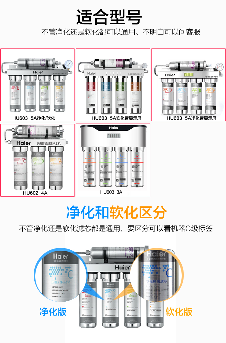 海尔净水器HU603-5A 3A 净化软化直饮机全套滤芯净水机PP前置滤芯 - 图3