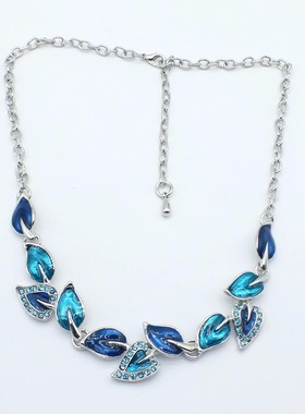 欧美外贸时尚饰品女士珐琅彩项链滴油叶子项链