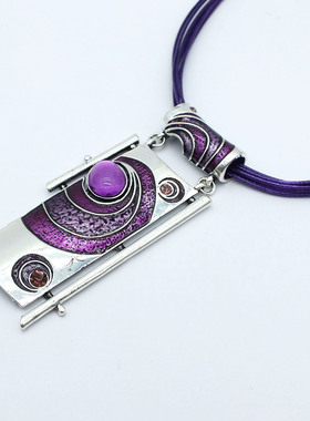 欧美复古时尚女士项链绳子方块吊坠项链