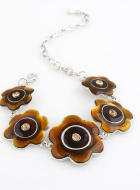 B135 欧美流行饰品中古夸张珐琅彩手链女士花朵滴油手链