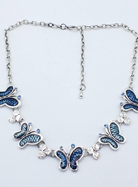 欧美外贸时尚饰品女士珐琅彩蝴蝶项链滴油短项链