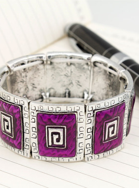 欧美时尚复古弹力手链夸张方块珐琅彩手镯