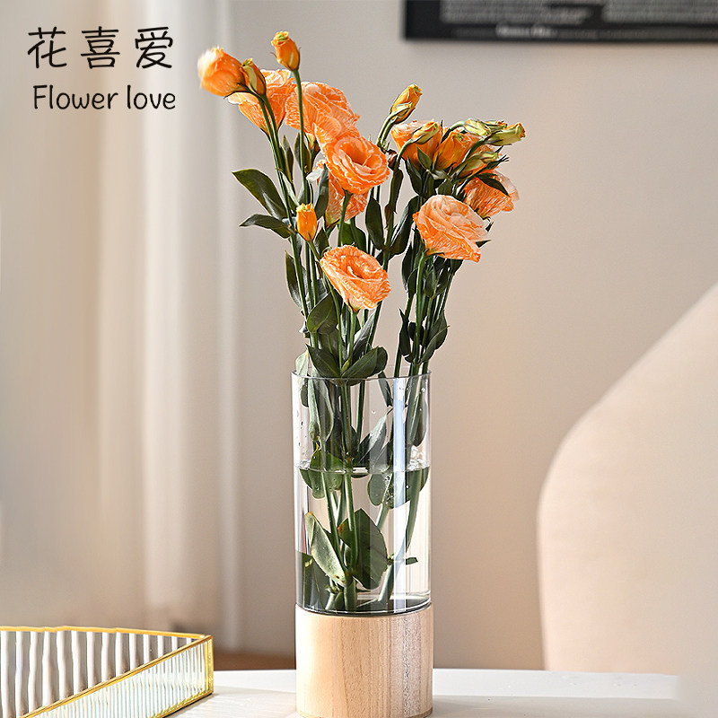 花喜爱防摔亚克力高级鲜花花束养花桶圆形花瓶塑料花桶花店养花桶