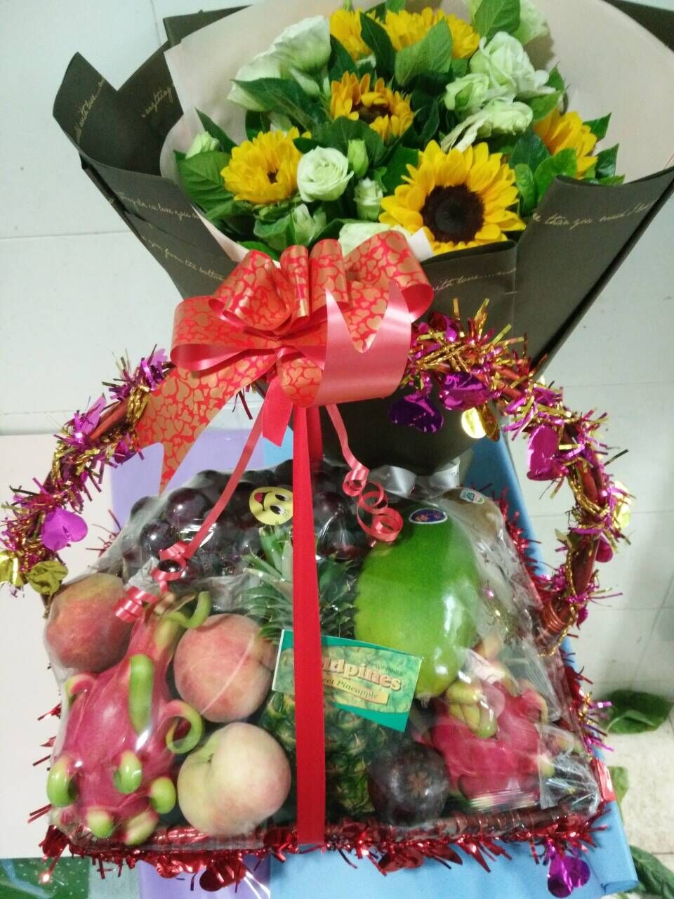 实拍 水果篮 鲜花一起配送探望看望客户本人送礼水果篮鲜花上海