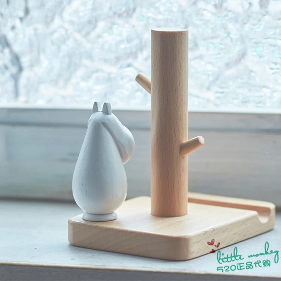 日本代购 Moomin精灵姆明 可爱天然木制小物收纳手机支架手机托 - 图0