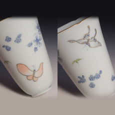 Пиала 茶与器 南泥善物新品手绘青花蝶恋花葵口闻香杯品茗杯功夫茶具