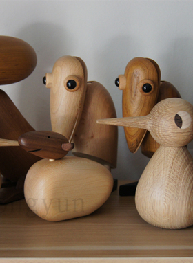 北欧木偶原木雕刻经典丹麦饰品书柜桌面摆件大嘴鸟创意礼品啄木鸟