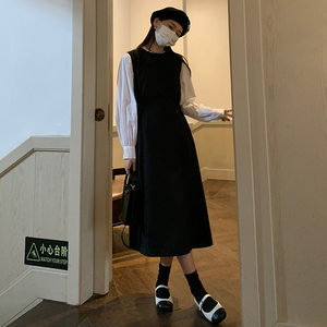 羽迹EAL黑色无袖背心连衣裙女春款叠穿高级感法式收腰小黑裙长裙