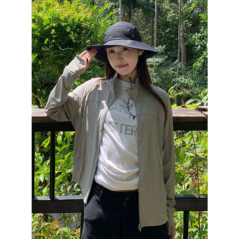UPF50+ raw yarn stand collar lightweight sun protection clothing for women