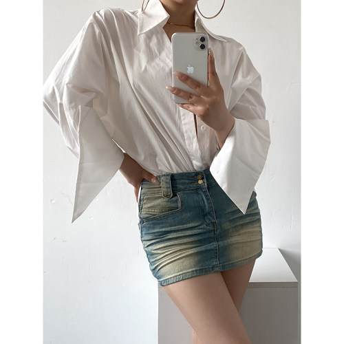 Acupstudio江右上 简约V领口白色长袖衬衫上衣女秋季新款宽松衬衣 - 图2