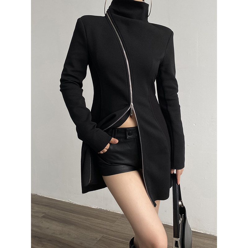 AcupStudio江右上  斜长拉链炸街立领连衣裙女