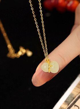 葫芦纯银925和田玉项链女国潮新中式爱心锁骨链ins风福禄双全吊坠